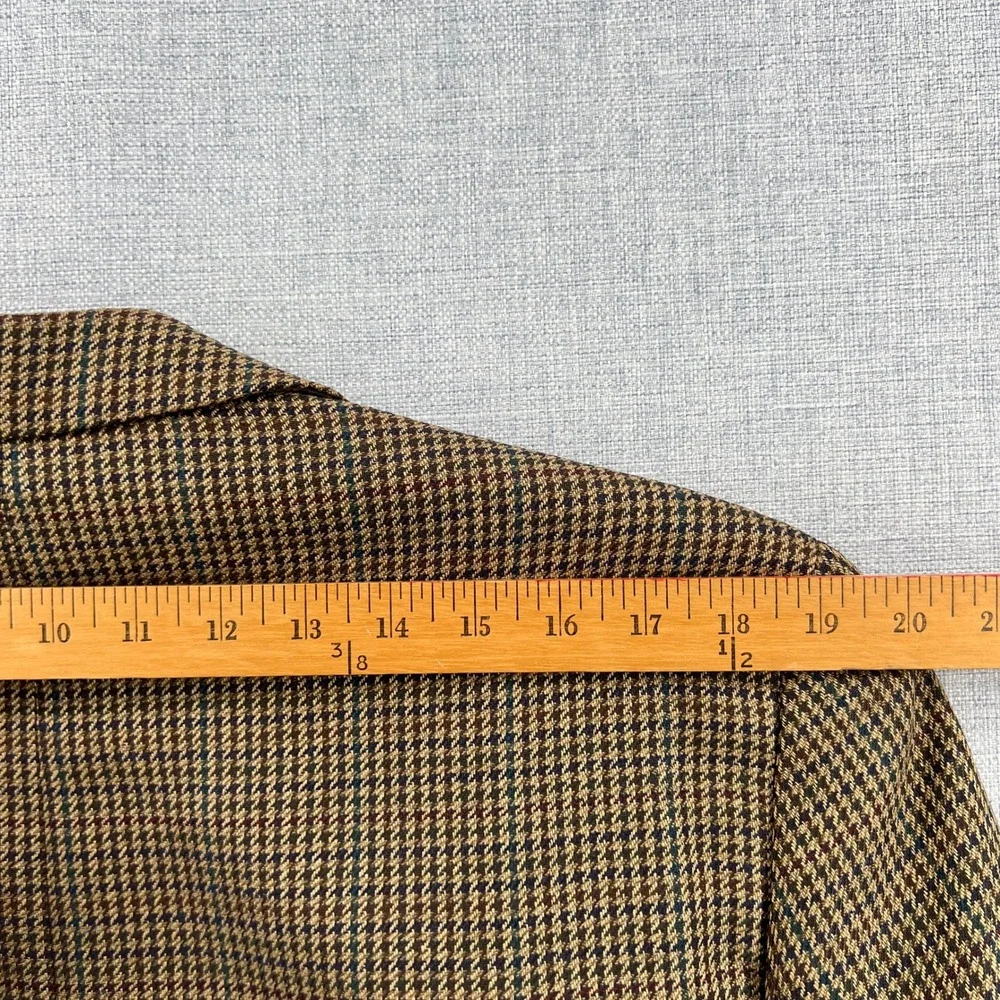 VTG 90s Polo University Club Ralph Lauren Brown Houndstooth Silk Wool Blazer 44R